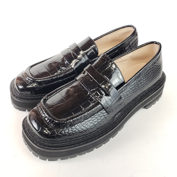 Urban Outfitters Black Patent Leather Gator Embossed Creeper Platforms 8 - Picture 1 of 10